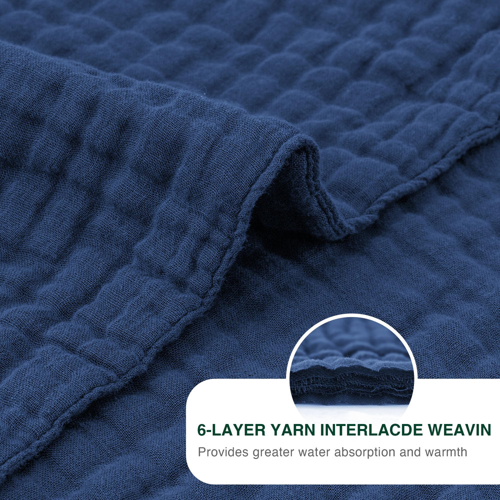 Love's cabin muslin blanket dark blue folded demonstrates versatile color option