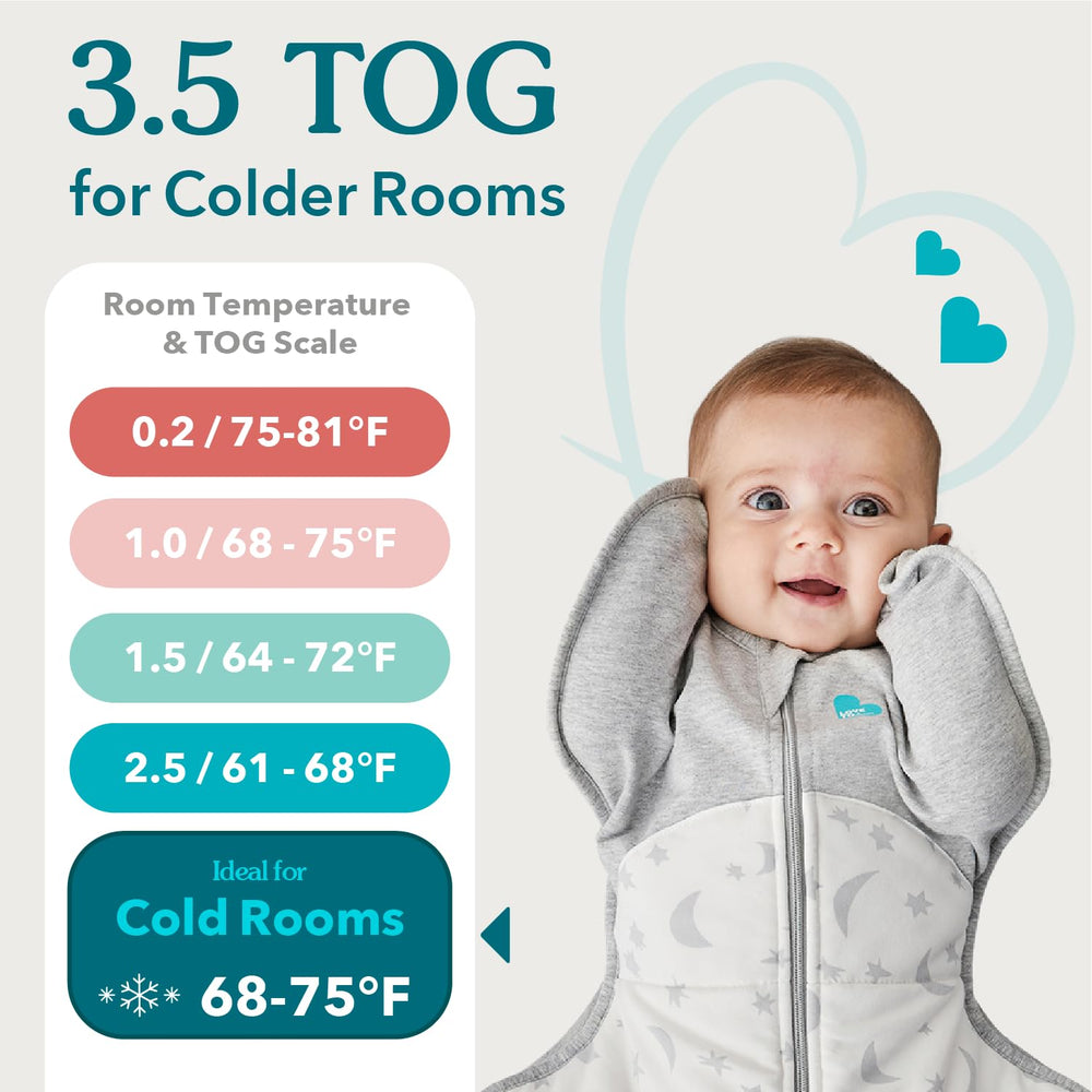 Love to Dream Swaddle UP Extra Warm olive small baby face in a calm sleep setting