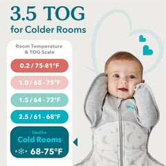 Love to Dream Swaddle UP Extra Warm olive small baby face in a calm sleep setting
