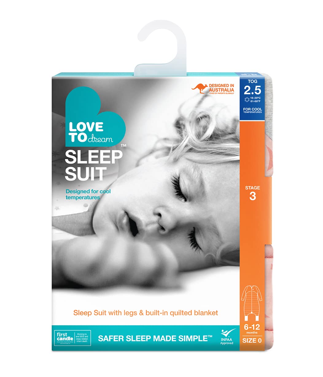 Love to Dream warm sleep suit pink packaging image suggests gift-ready presentation.