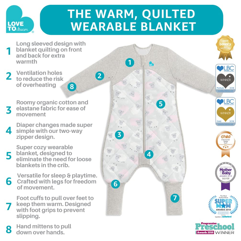 Love to Dream warm sleep suit zipper closeup with easy, gentle fastening.