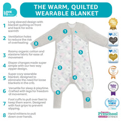 Love to Dream warm sleep suit zipper closeup with easy, gentle fastening.