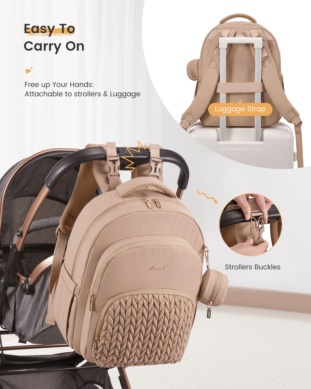 LOVEVOOK bean-green padded straps and back panel for comfort.