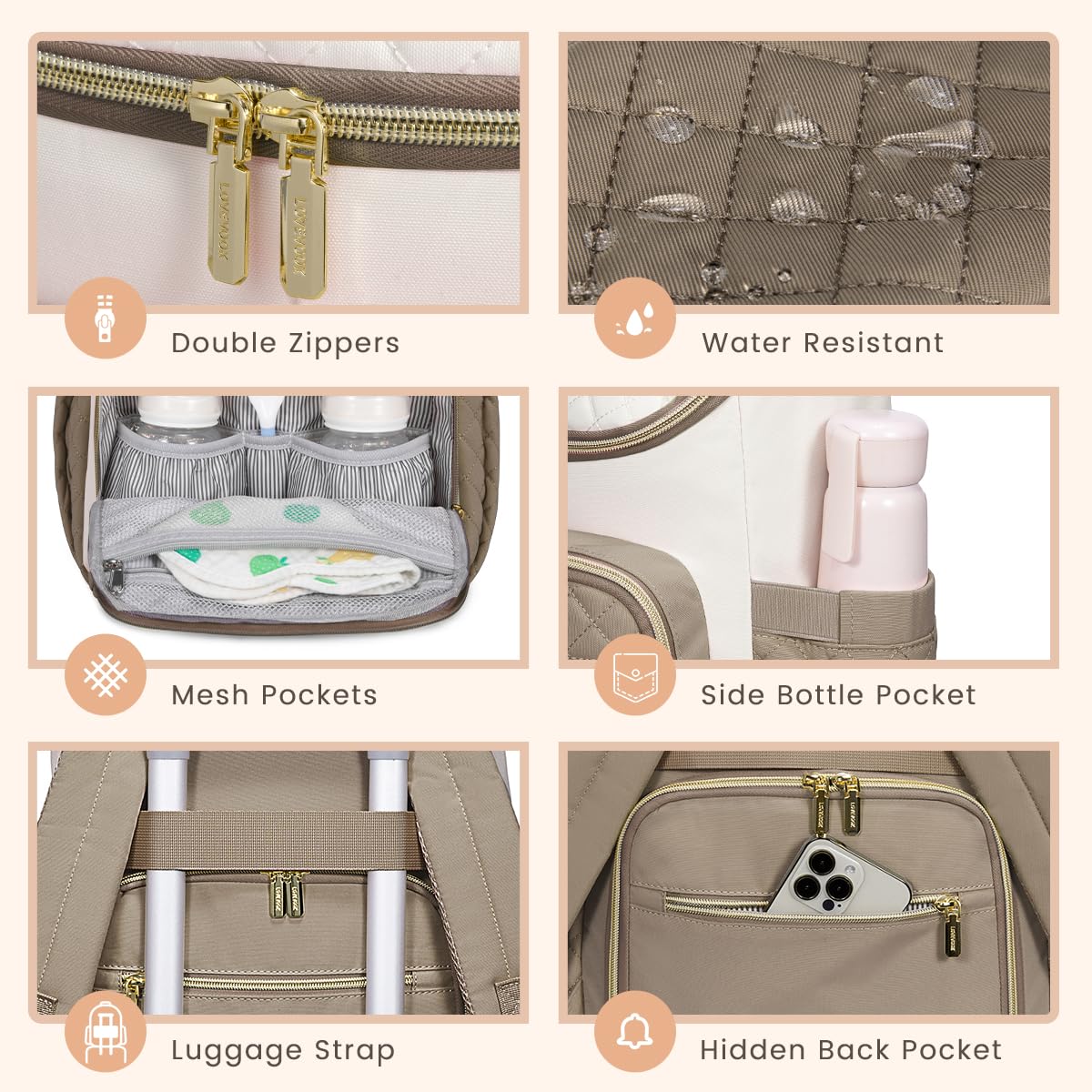 LOVEVOOK diaper backpack with 18 pockets for organized storage of baby gear