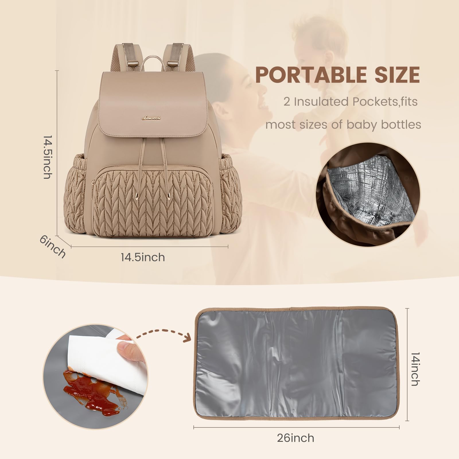 LOVEVOOK diaper bag backpack foldable changing mat for quick diaper changes.