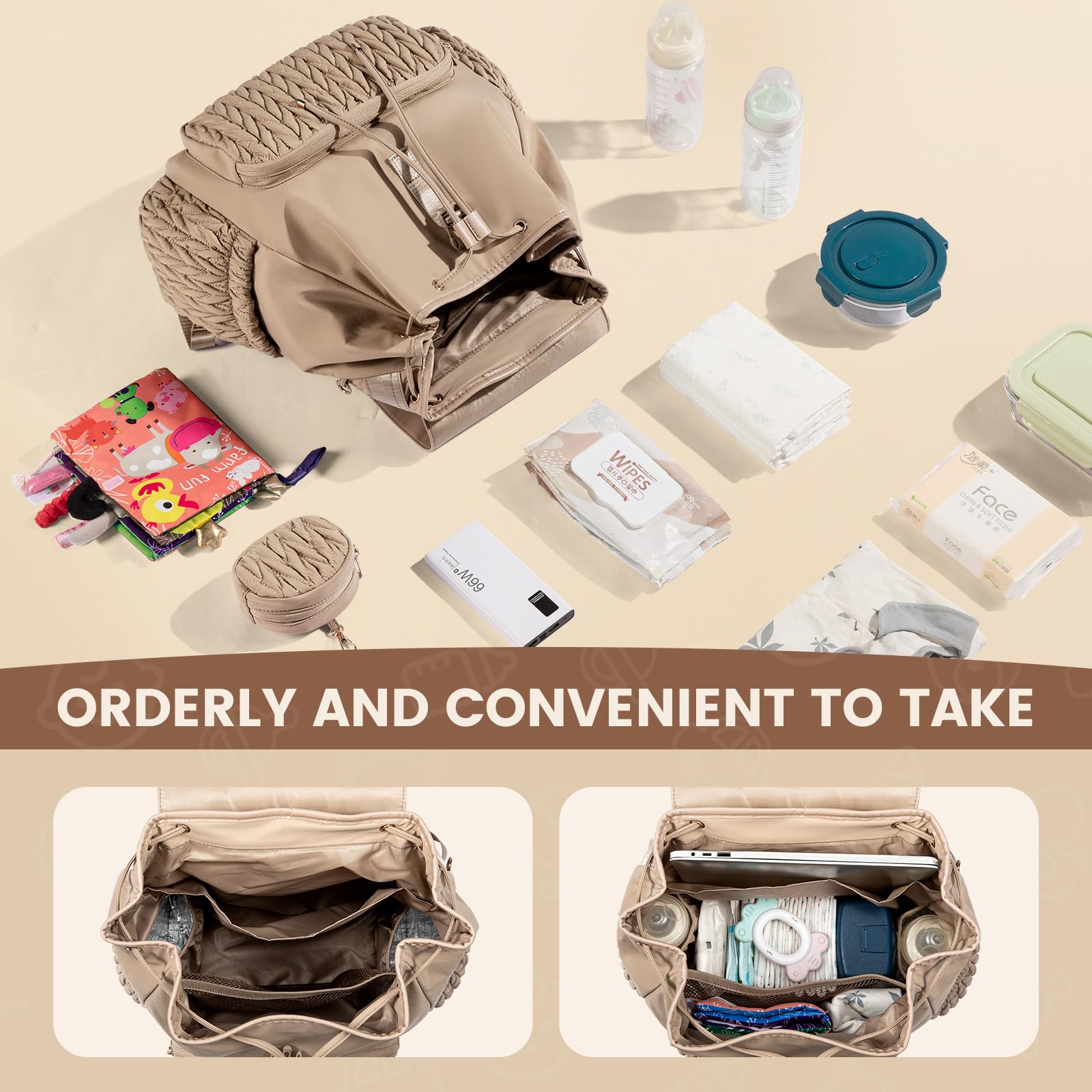 LOVEVOOK diaper bag backpack water-resistant fabric withstands daily use.