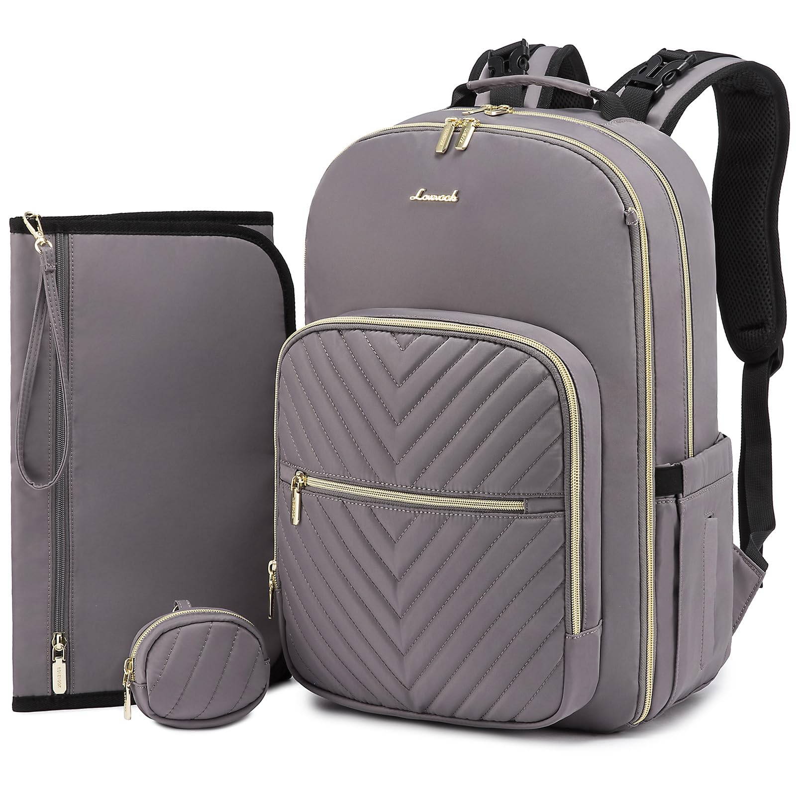 LOVEVOOK diaper bag front view shows spacious pockets for quick baby essentials.