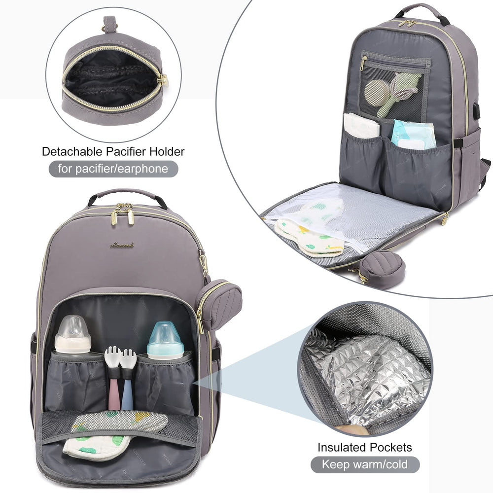 LOVEVOOK diaper bag interior with multiple compartments for organized baby gear.