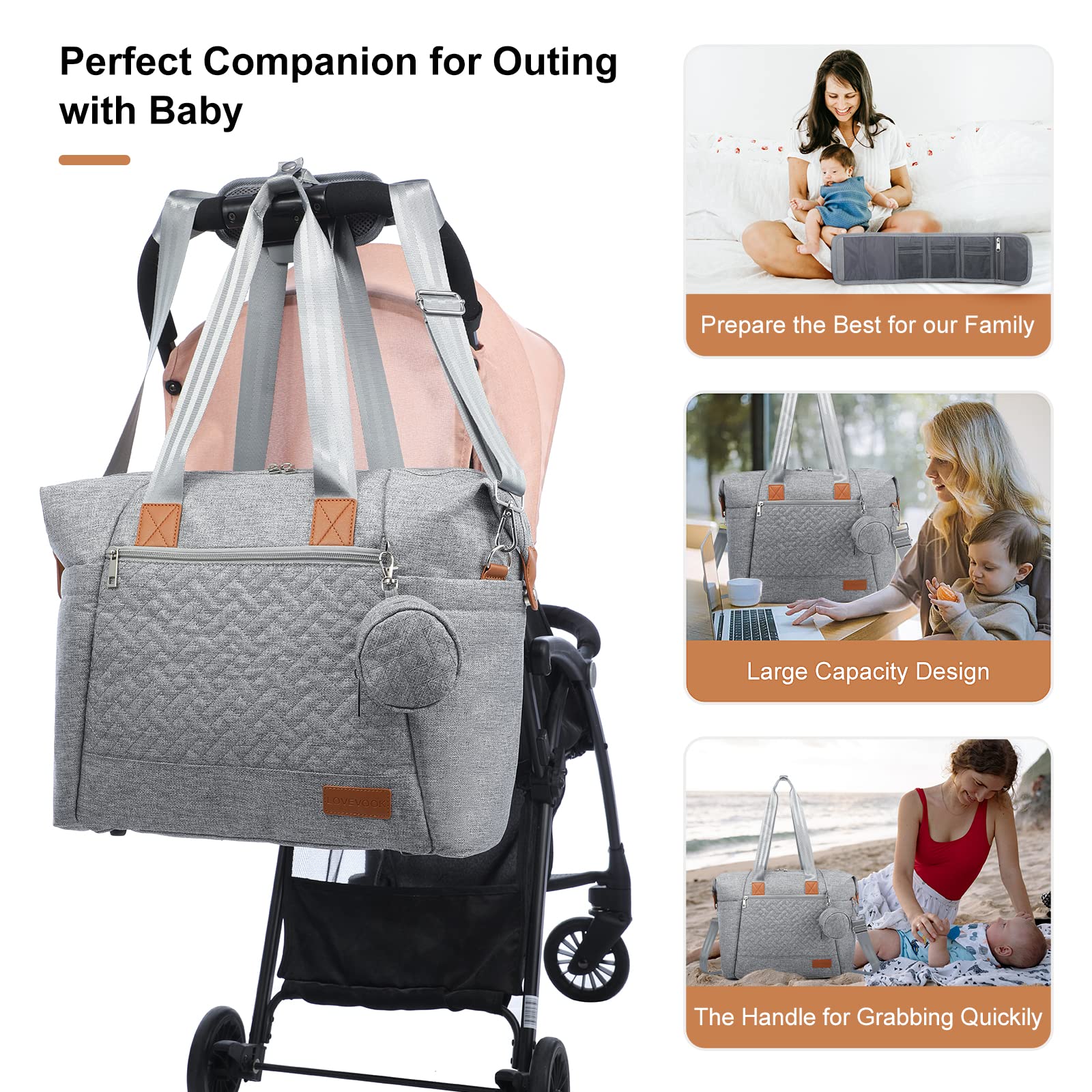 LOVEVOOK Diaper Bag Tote uses durable tear-resistant fabric for daily use.
