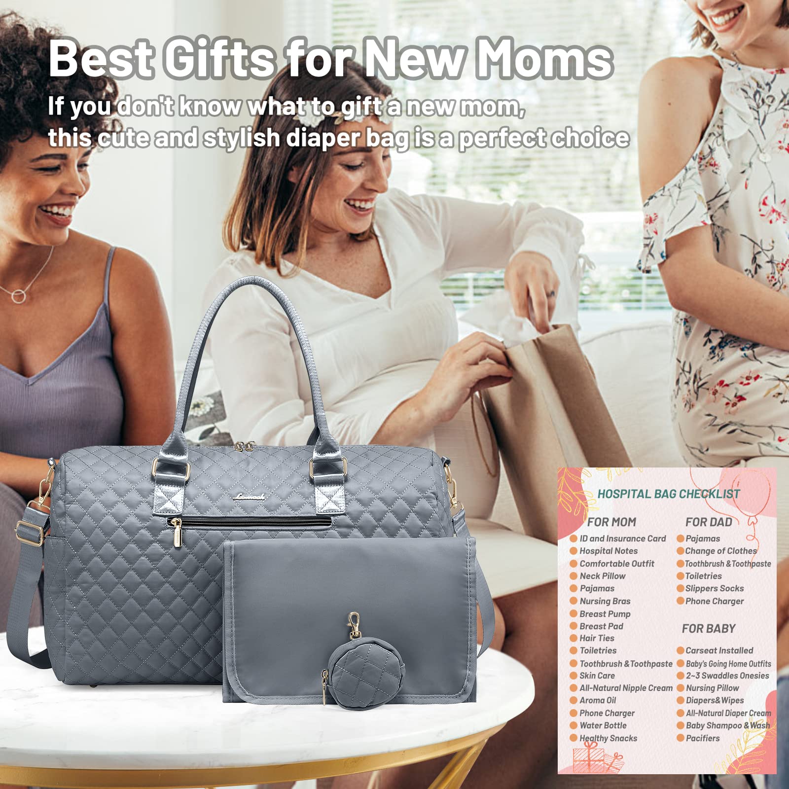 LOVEVOOK diaper bag tote interior pockets for bottles, diapers, and wipes