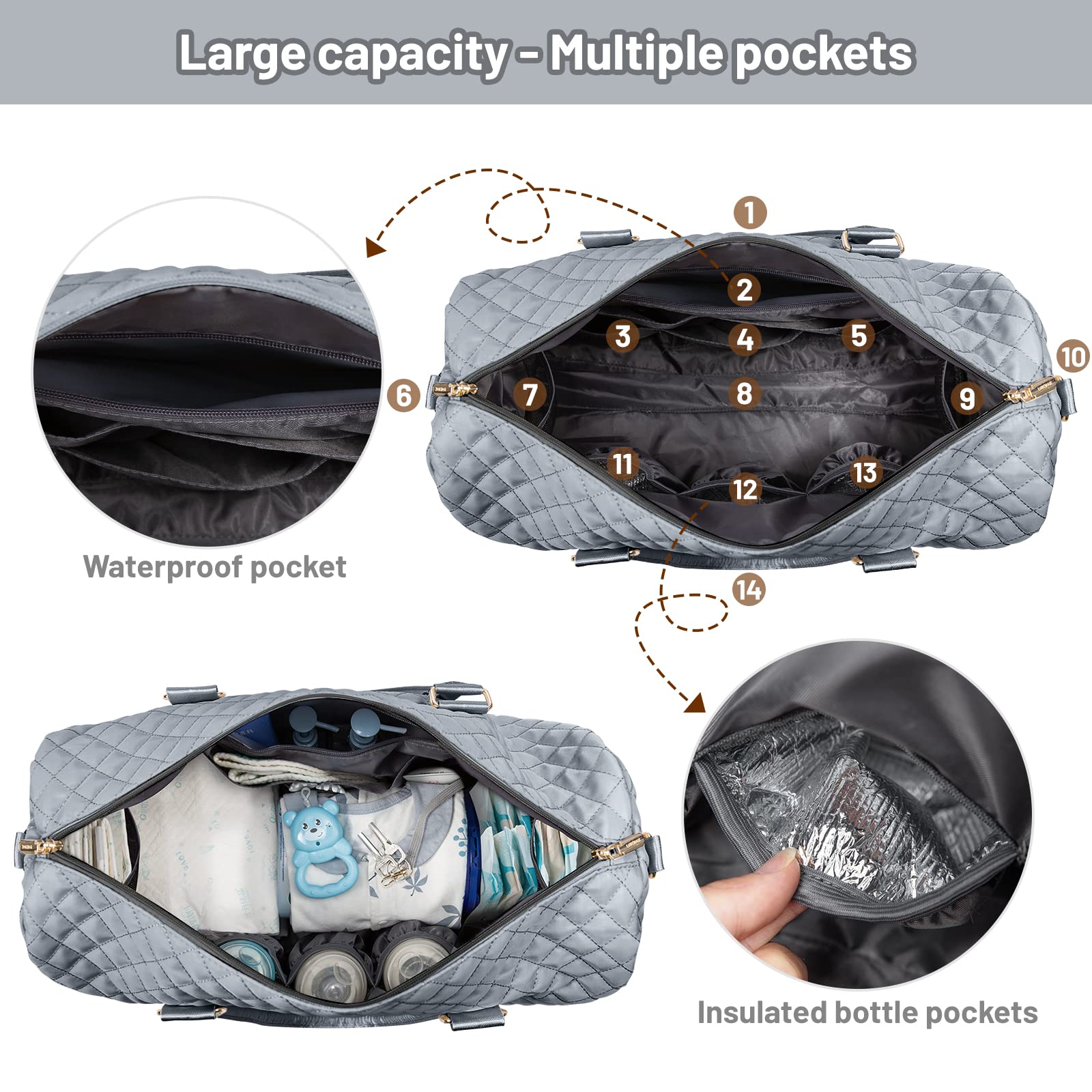 LOVEVOOK diaper bag tote side pockets with magnetic closures for easy organization