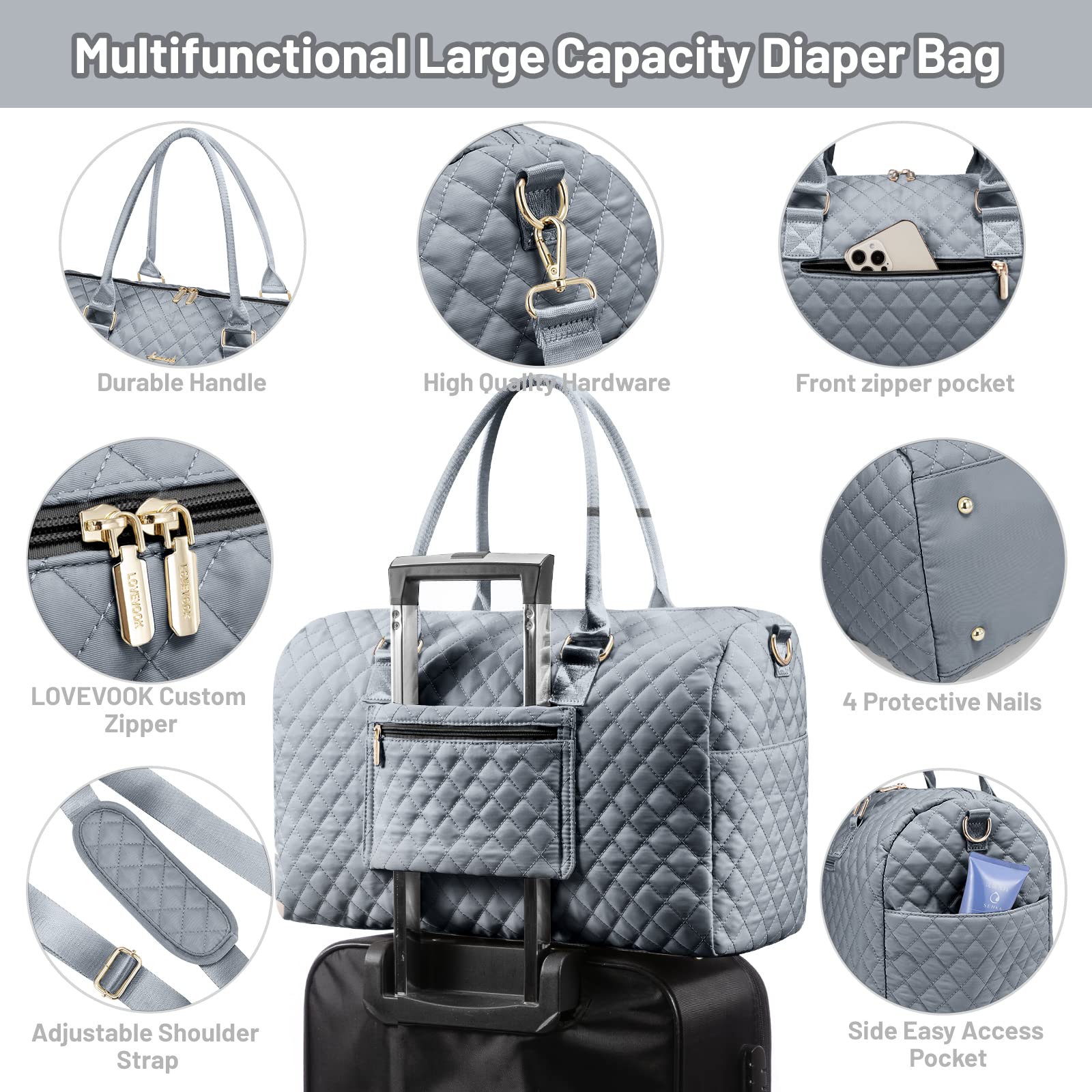 LOVEVOOK diaper bag tote wet pocket for soiled clothes or towels