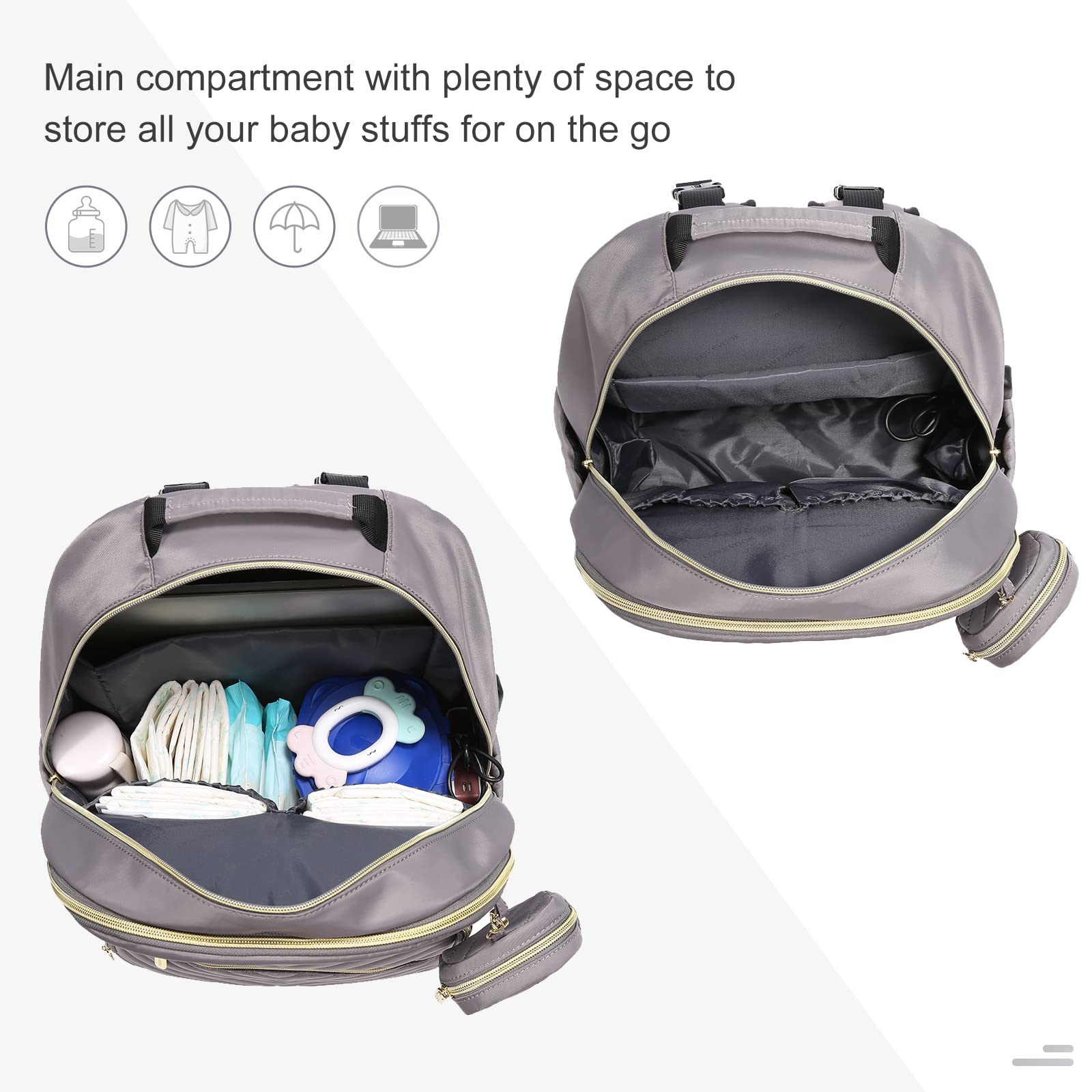 LOVEVOOK diaper bag waterproof material keeps contents dry during outings.