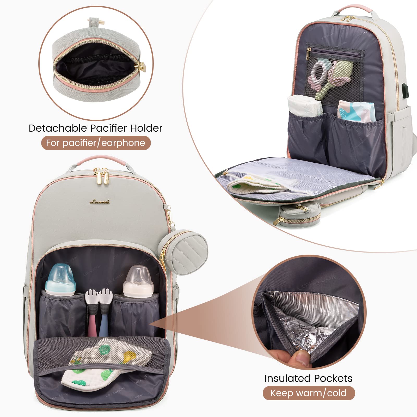 LOVEVOOK diaper bag pacifier holder removable keeps pacifier clean and accessible