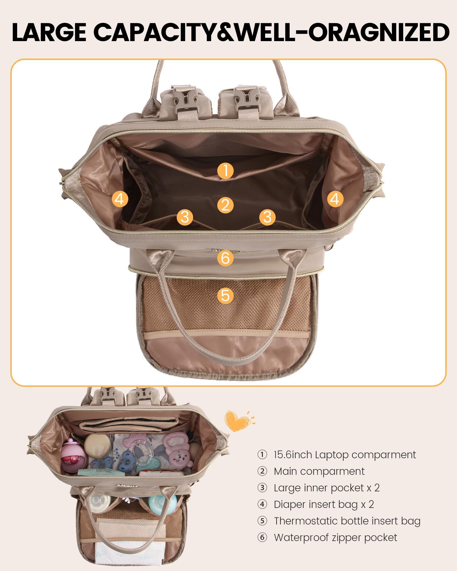 LOVEVOOK diaper backpack large-capacity stores baby essentials for day trips