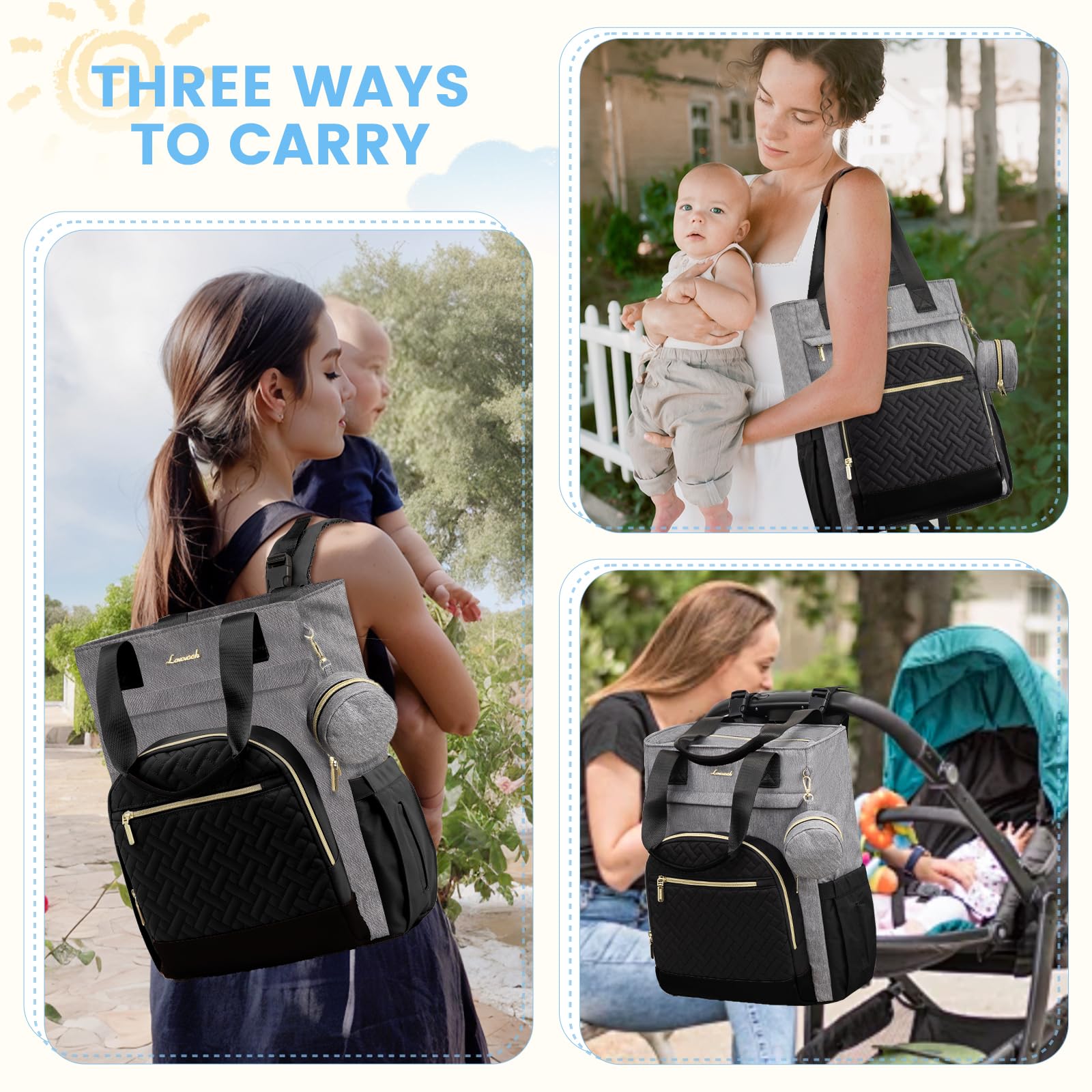 LOVEVOOK diaper bag carriage straps keep the bag secure on strollers.