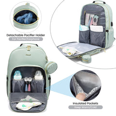 LOVEVOOK mint green diaper bag backpack insulated bottle holders keep feeds at the right temperature.