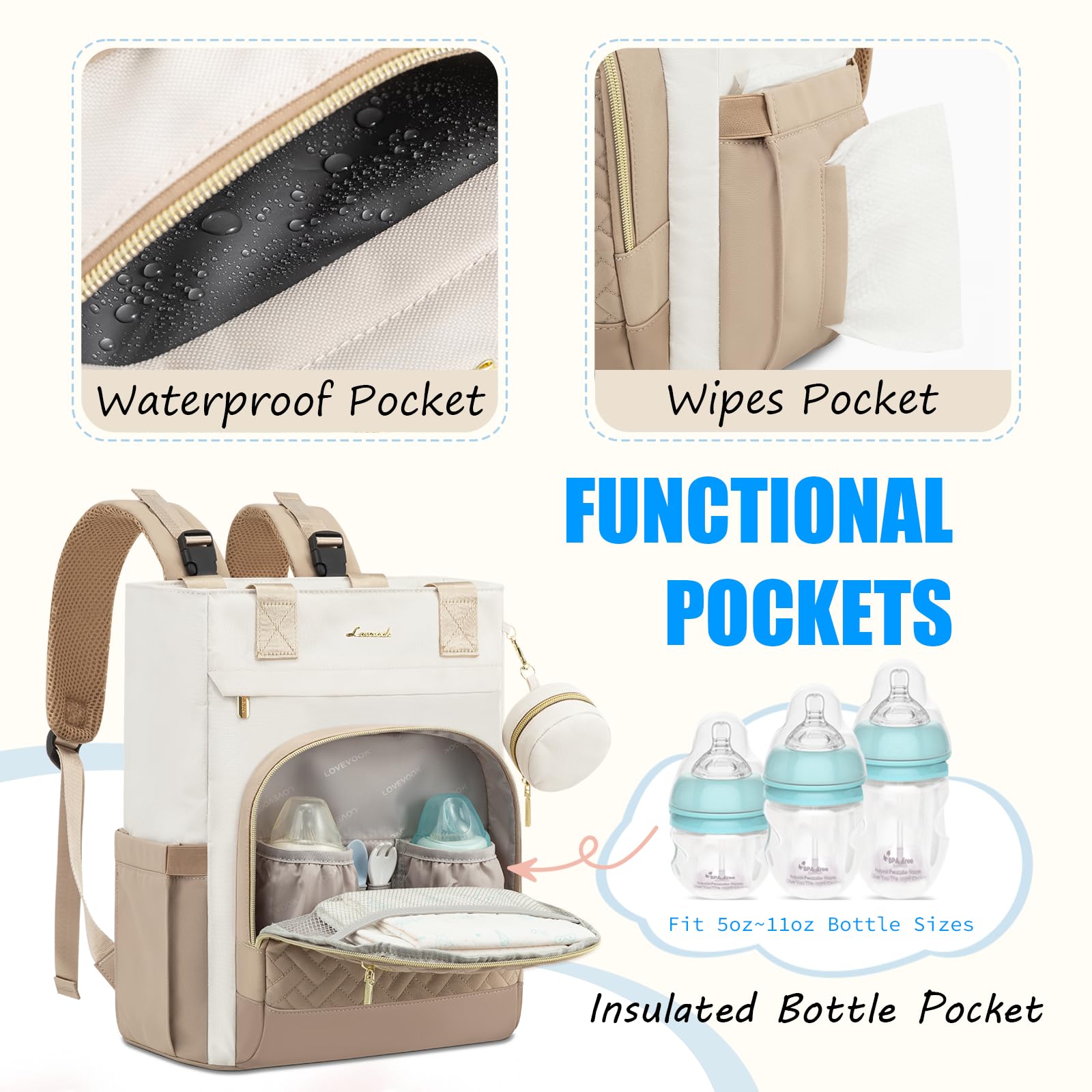 LOVEVOOK diaper bag backpack laptop storage fits a 15.6-inch laptop