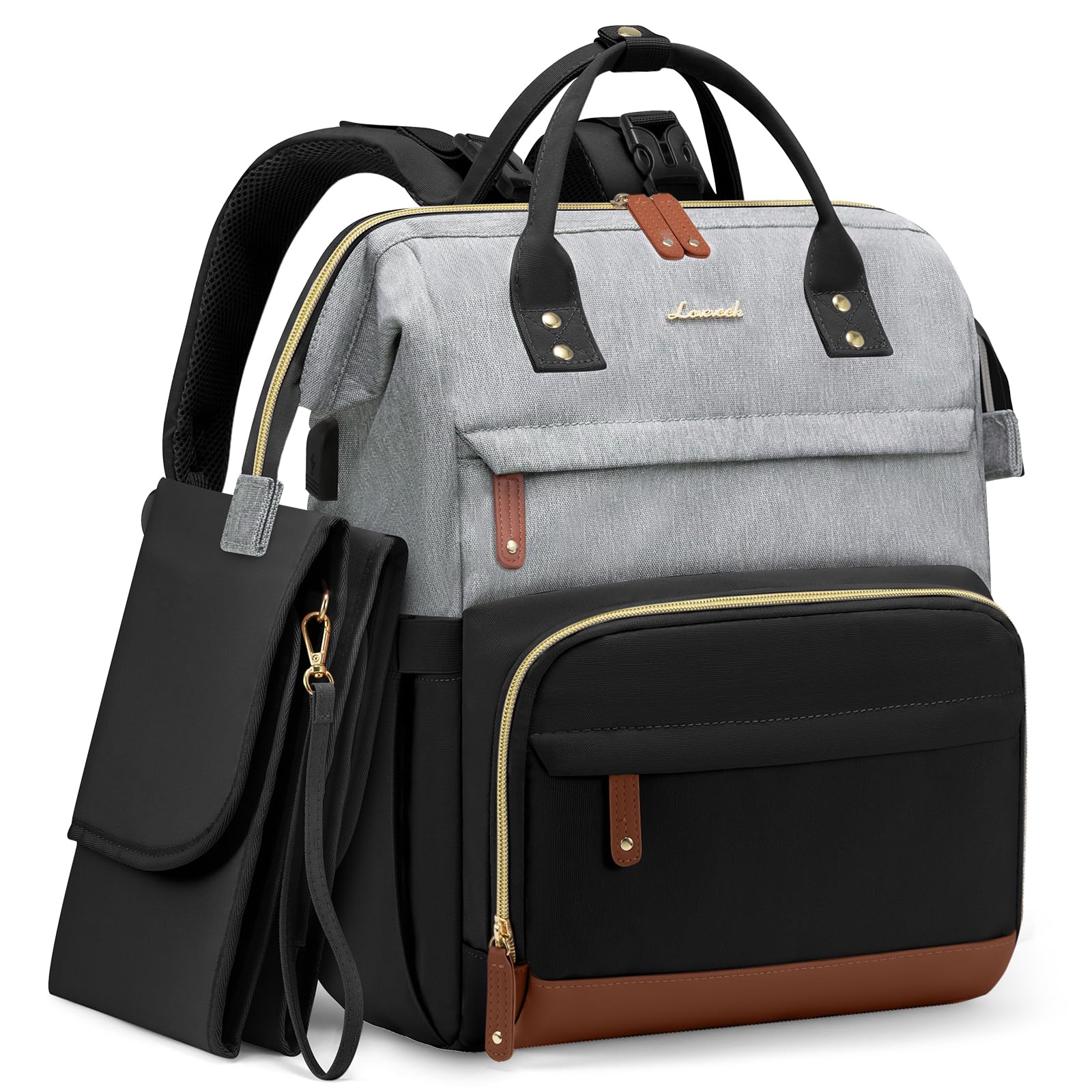 LOVEVOOK diaper bag backpack main compartment offers ample on-the-go storage for baby essentials.