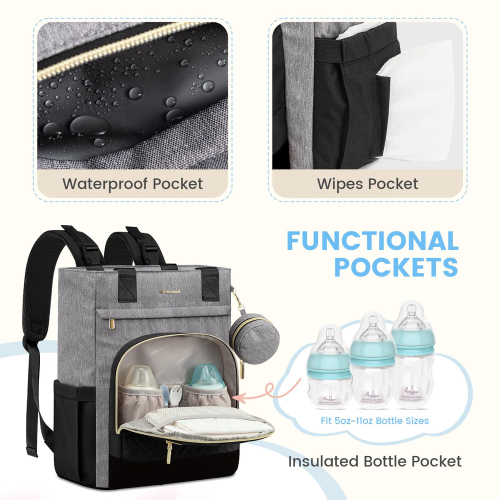 LOVEVOOK diaper bag pacifier box keeps pacifiers organized for quick feeds.
