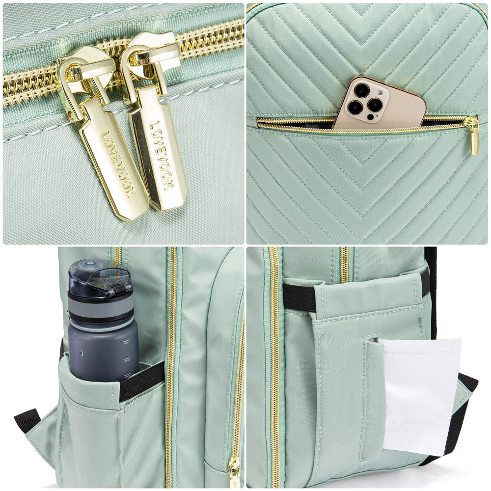 LOVEVOOK mint green diaper bag backpack padded laptop pocket supports on-the-go light work needs.