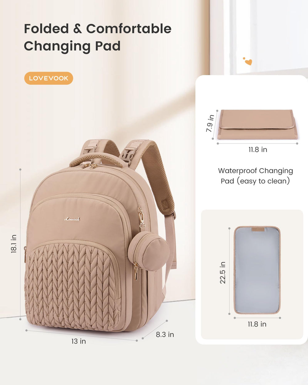 LOVEVOOK diaper bag backpack padded shoulder straps for comfortable all-day wear