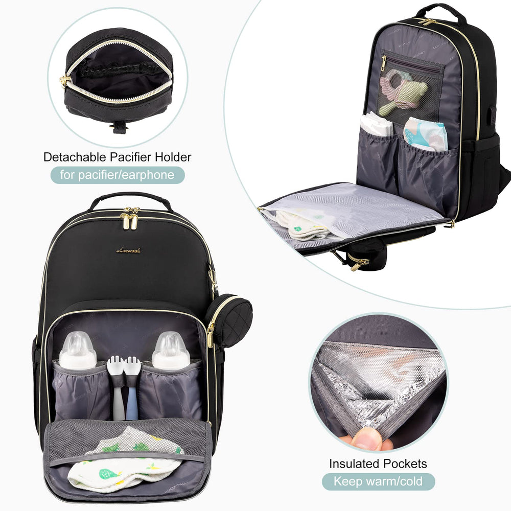 LOVEVOOK diaper bag with changing pad shows easy diaper changes on the go