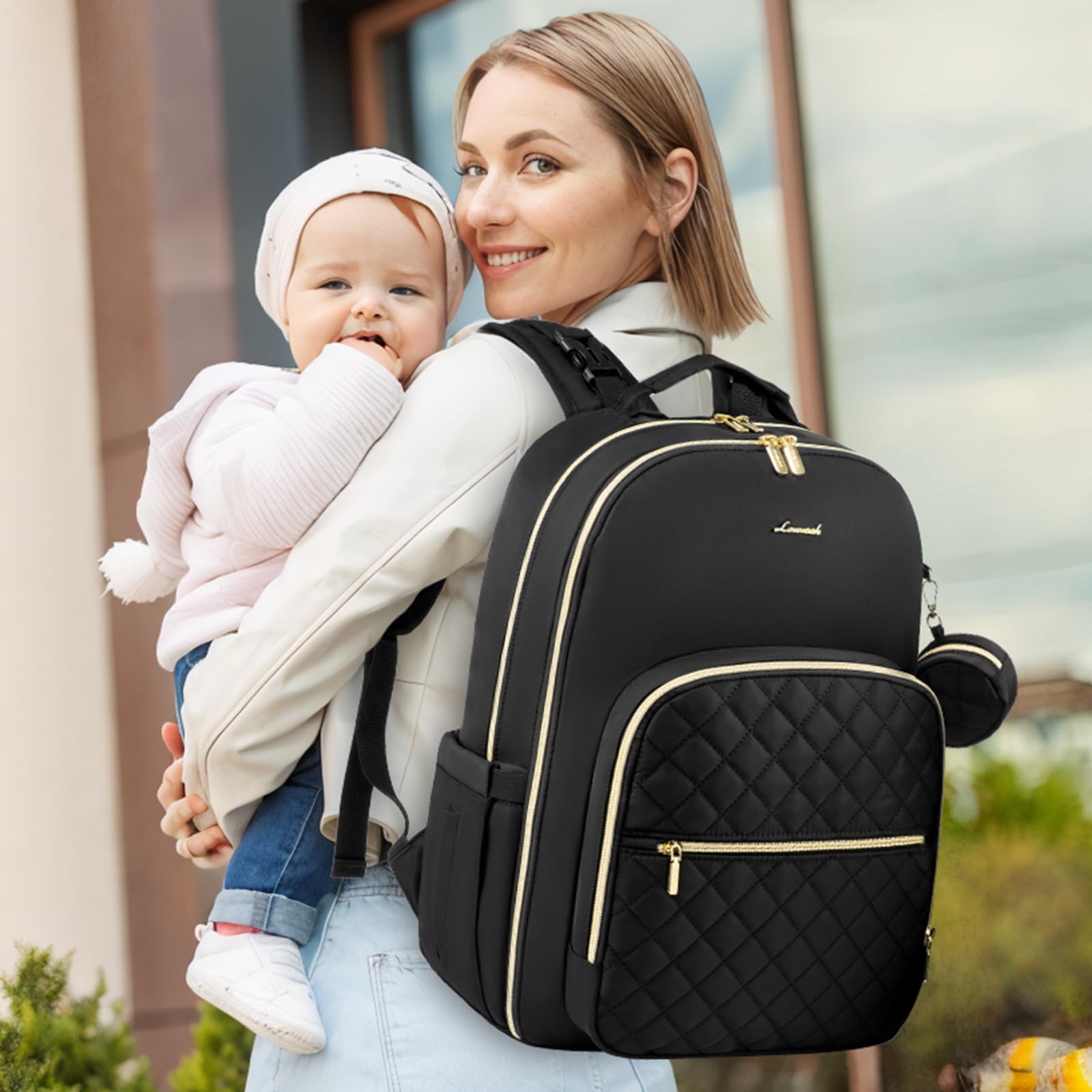 LOVEVOOK bag's insulated pockets keep milk bottles safely warm or cool for feeding