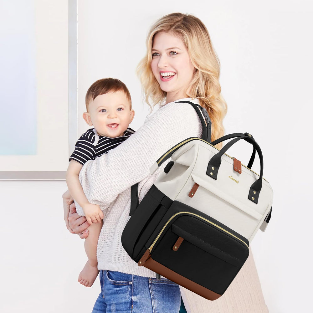 LOVEVOOK diaper bag backpack tissue holder and cup holder simplify busy outings.