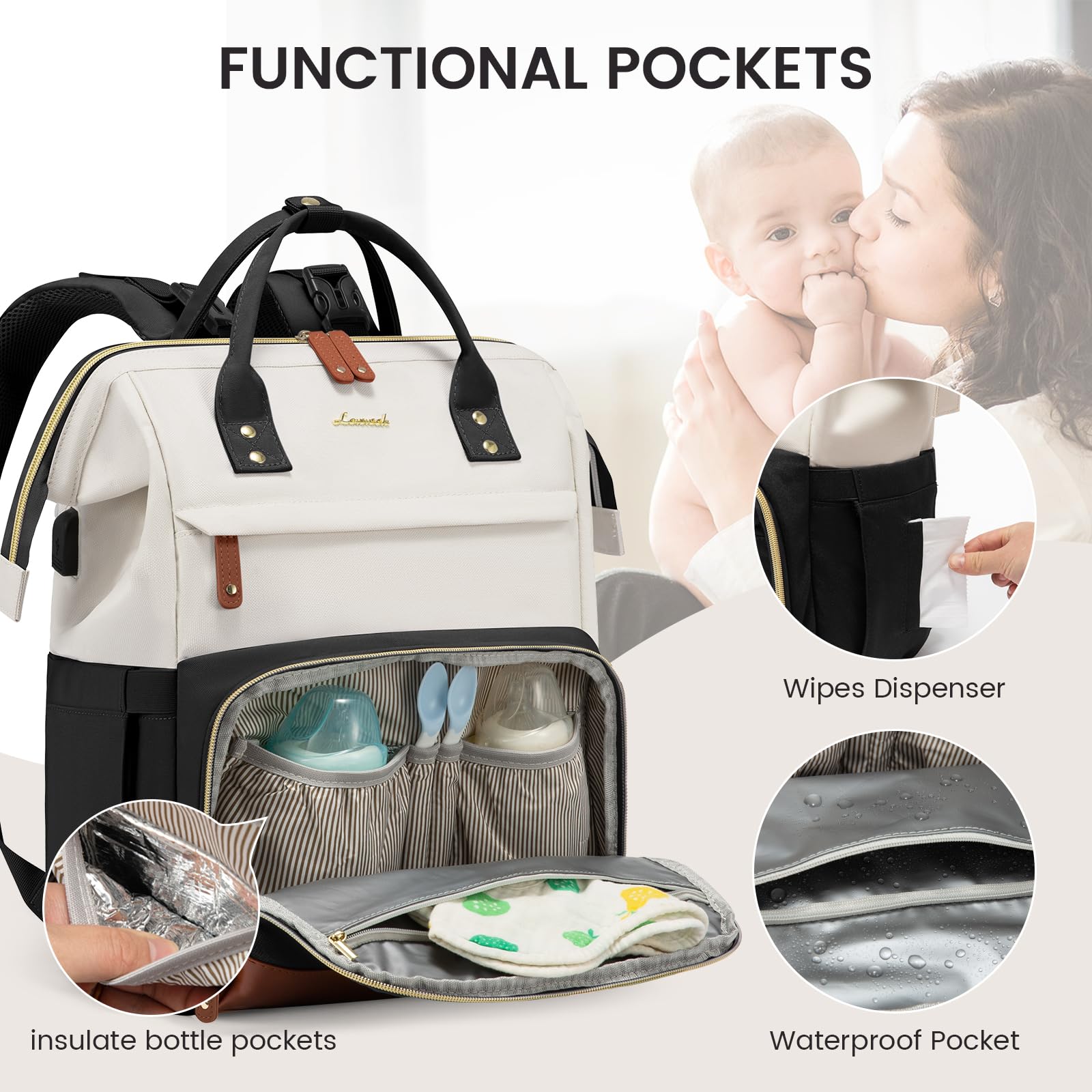 LOVEVOOK diaper bag backpack waterproof material keeps contents dry in rain or spills.