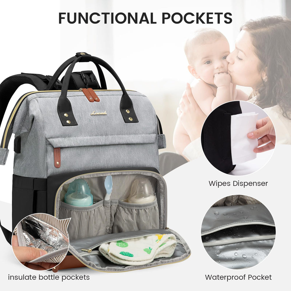 LOVEVOOK diaper bag backpack waterproof wet pocket protects dry items on the go.