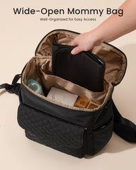 LOVEVOOK diaper bag bottle pockets facilitate on-the-go feeding and temperature-safe containers.