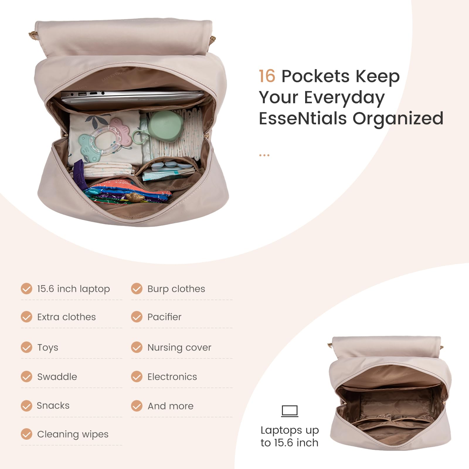 LOVEVOOK diaper bag folding changing pad ready for on-the-go changes.