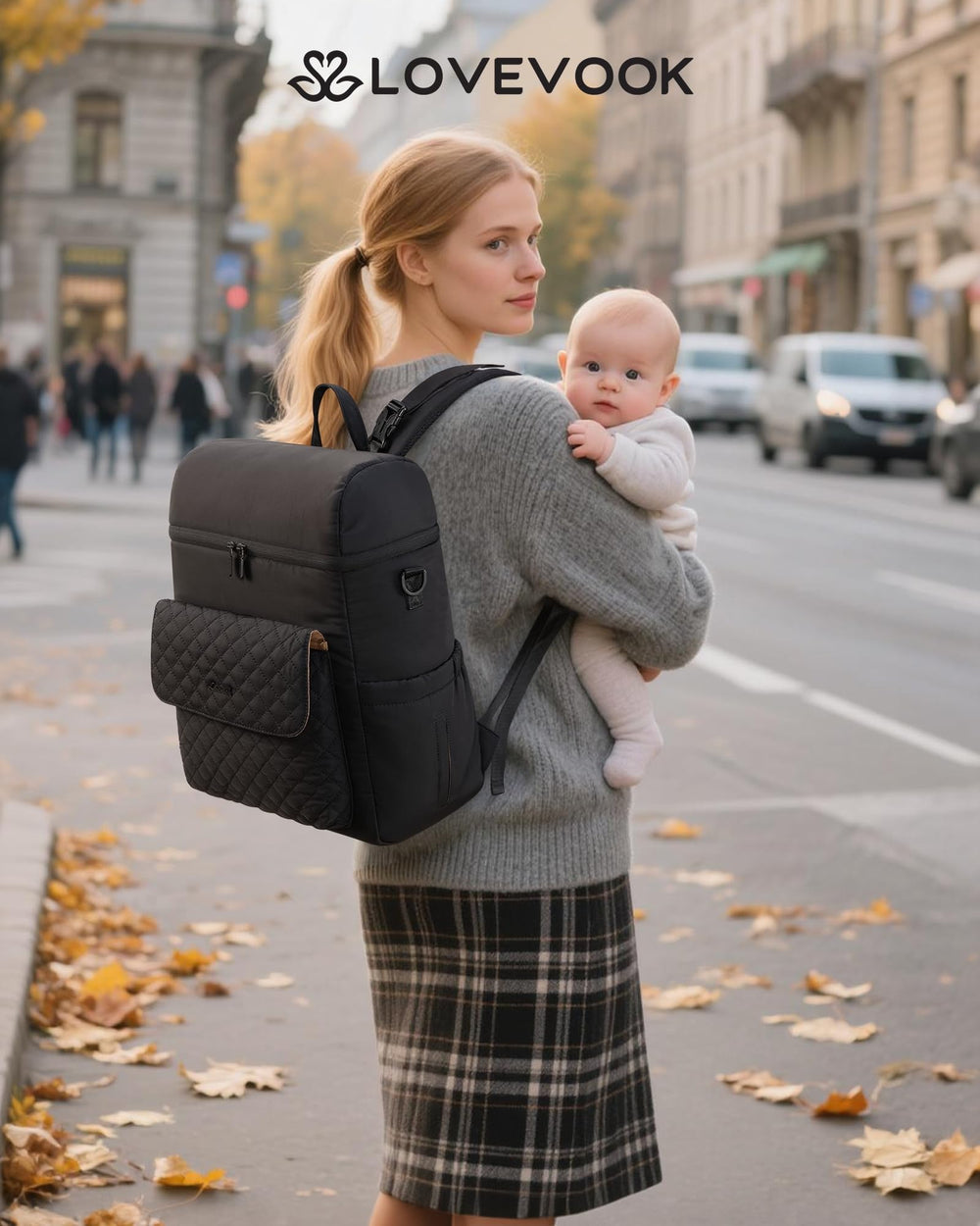 LOVEVOOK diaper bag includes changing pad for easy diaper changes on the go.