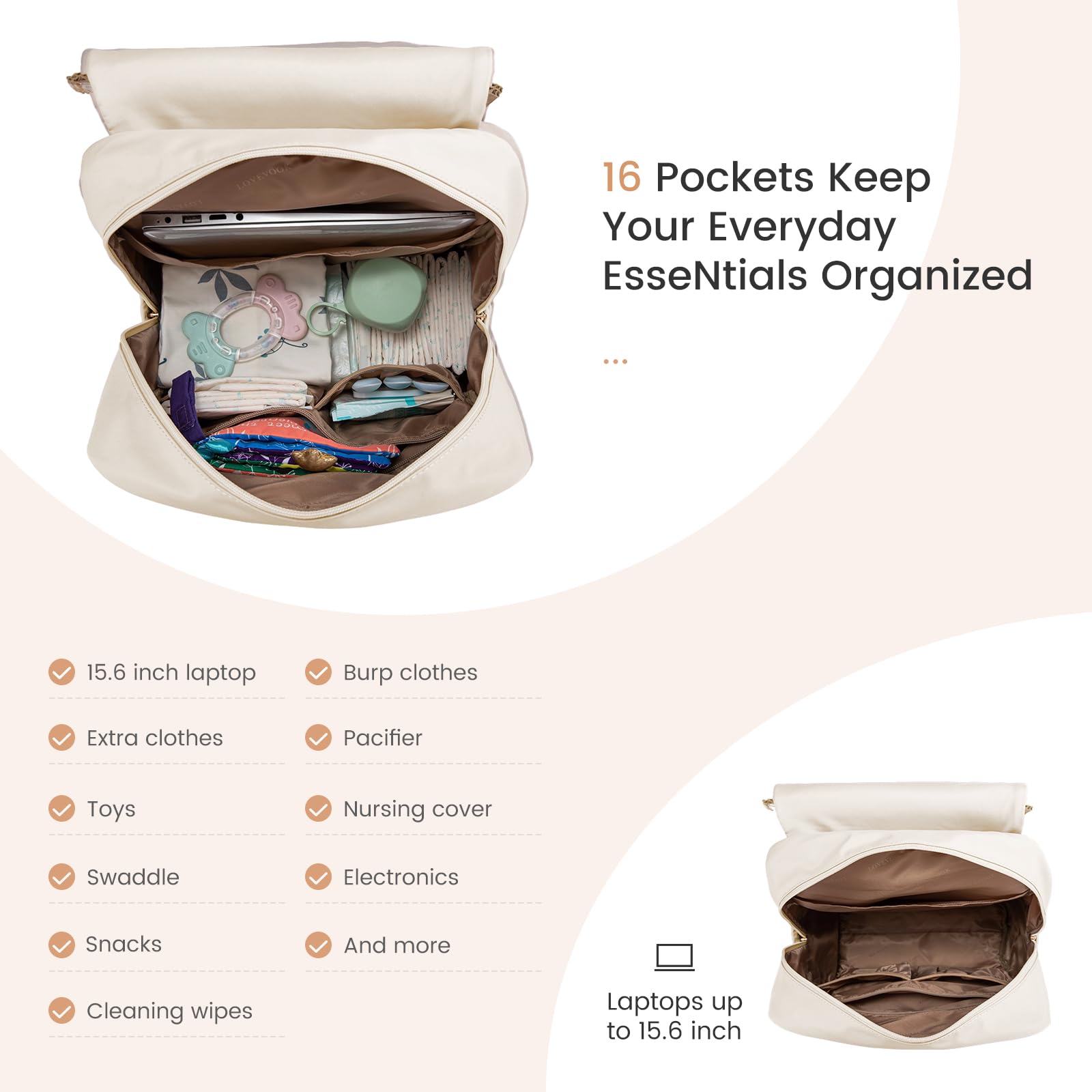 LOVEVOOK diaper bag changing pad demonstrates included wipe-clean changing surface on the go.