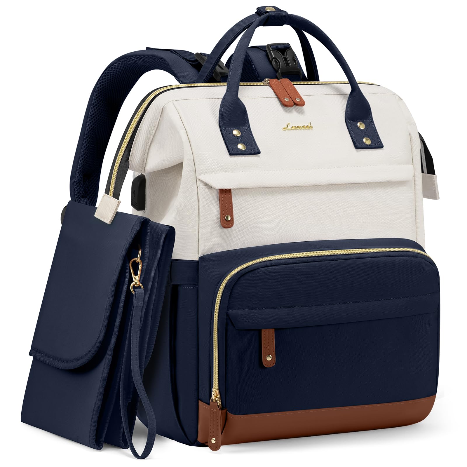 LOVEVOOK diaper bag front view highlights organized storage for on-the-go parents.