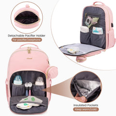 LOVEVOOK diaper bag backpack quilted pink insulated bottle holders for temperature-controlled feeds.