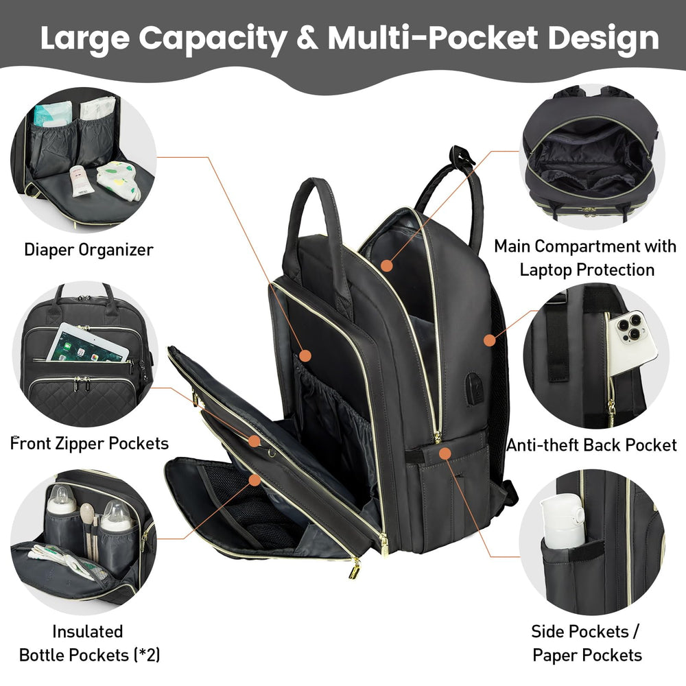 LOVEVOOK diaper bag interior with 18 organized pockets and dividers