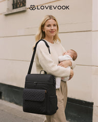 LOVEVOOK diaper bag interior pockets highlight quick access and organized storage options.