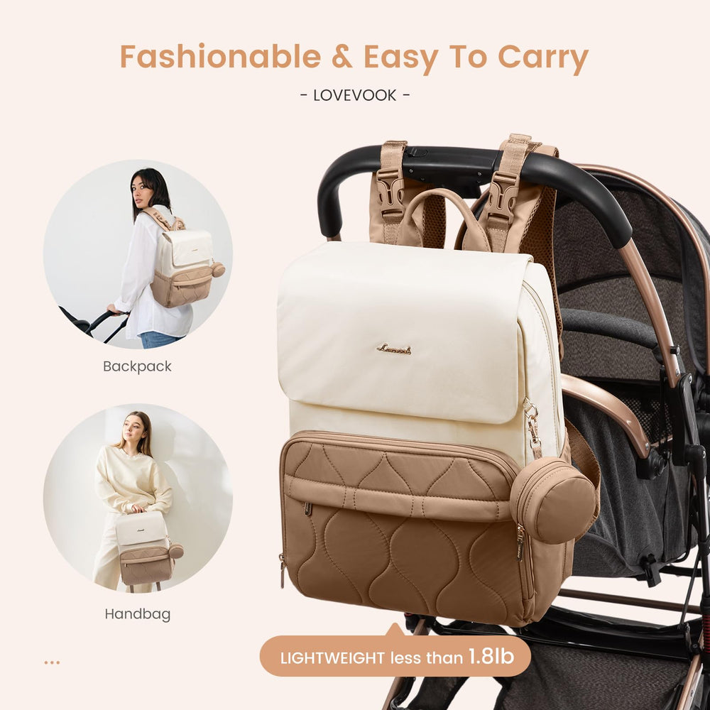 LOVEVOOK diaper bag laptop compartment offers safe space for a lightweight device during travel.