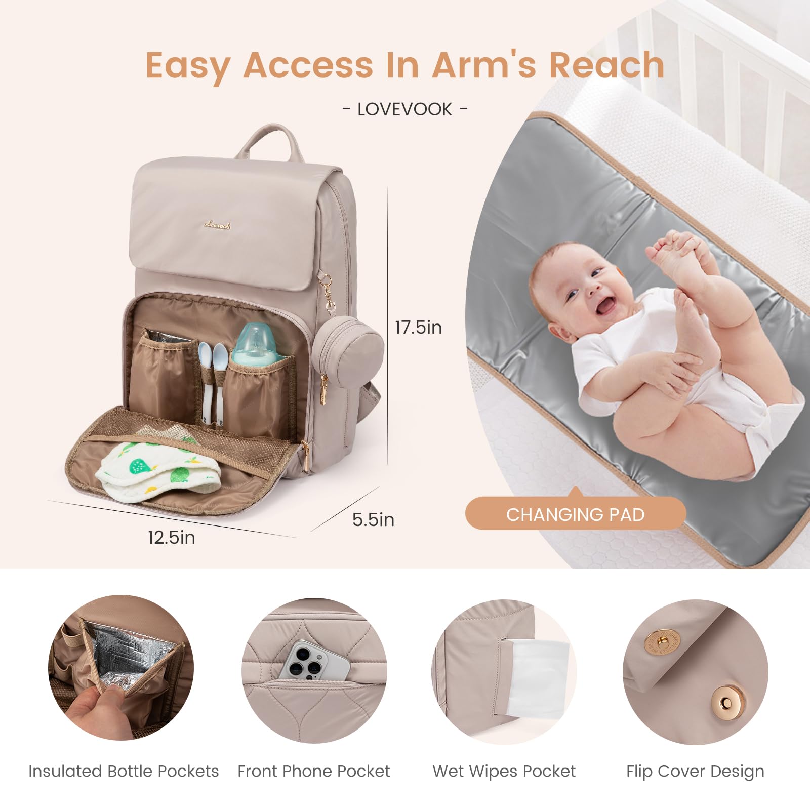 LOVEVOOK diaper bag luggage-fix system compatible with cabin luggage.