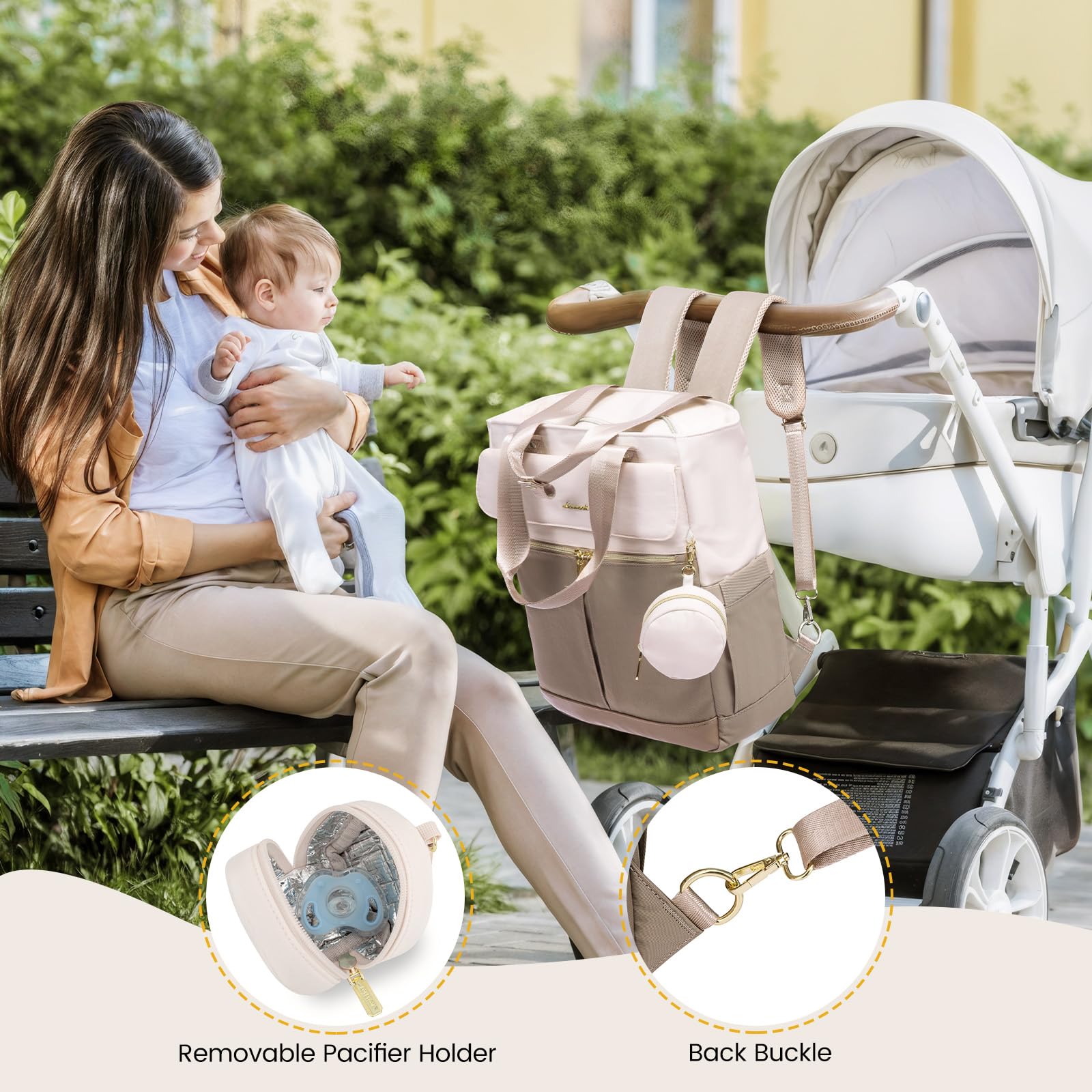 LOVEVOOK diaper bag luggage strap lets you slide the bag onto your suitcase