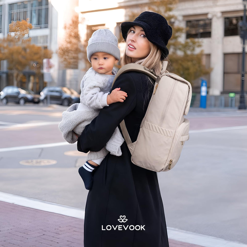 LOVEVOOK diaper bag one-handed opening for easy access during busy moments.