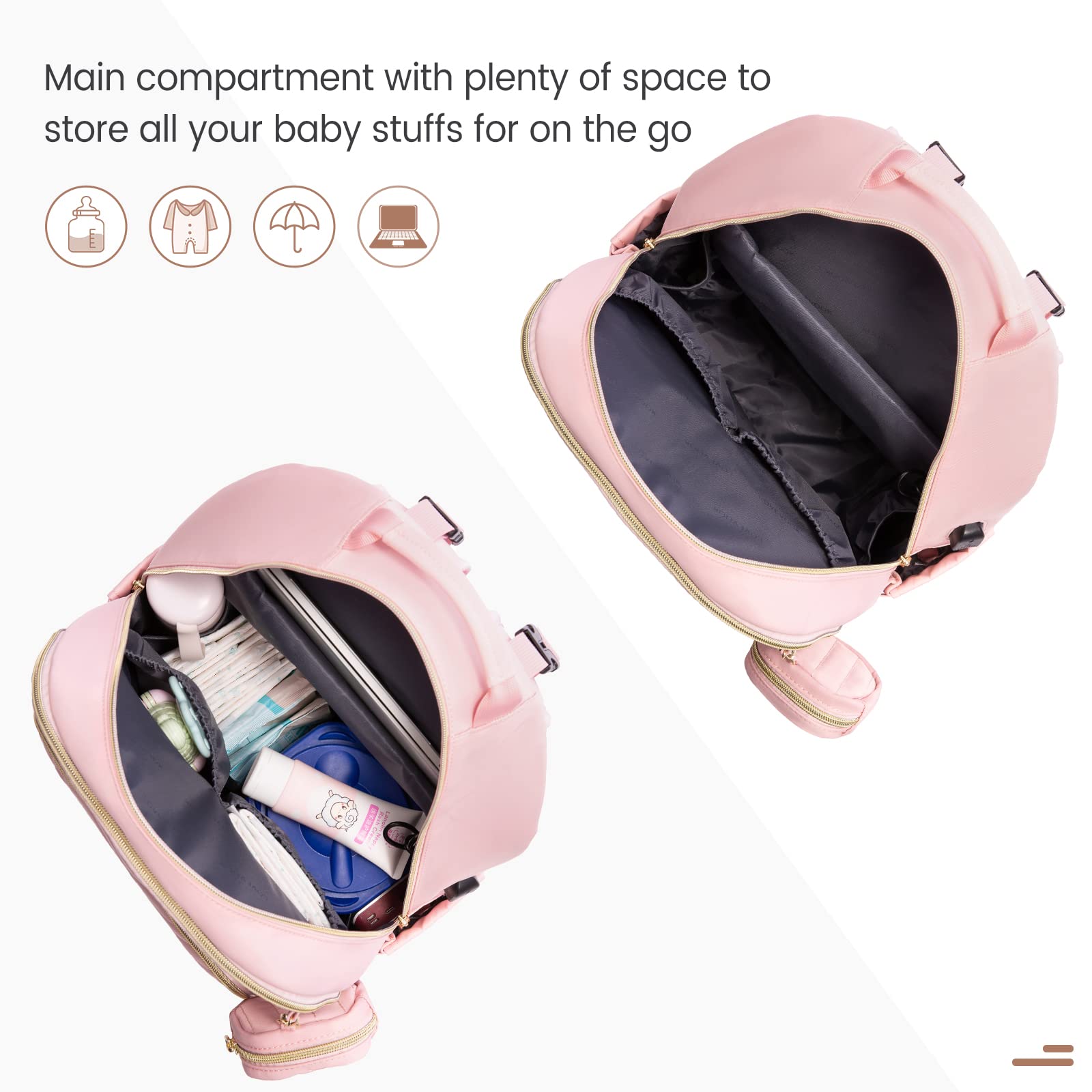 LOVEVOOK diaper bag backpack quilted pink organized pockets keep baby gear neatly arranged.