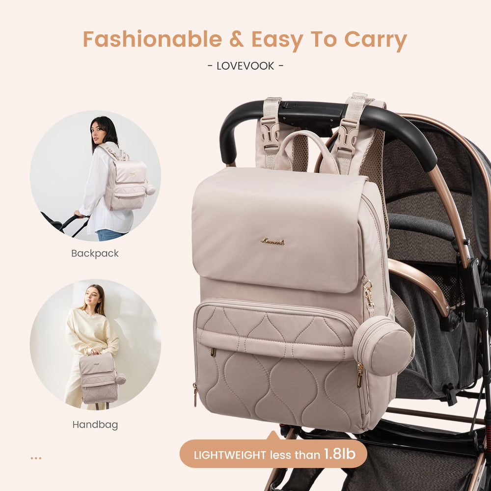 LOVEVOOK diaper bag stroller straps attach securely for hands-free outings.