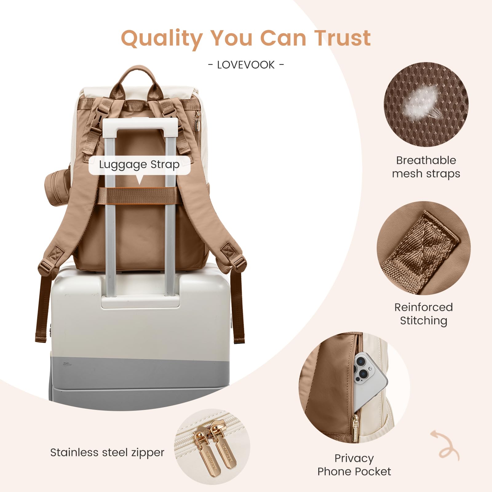 LOVEVOOK diaper bag stroller straps illustrate easy hands-free transport during errands.