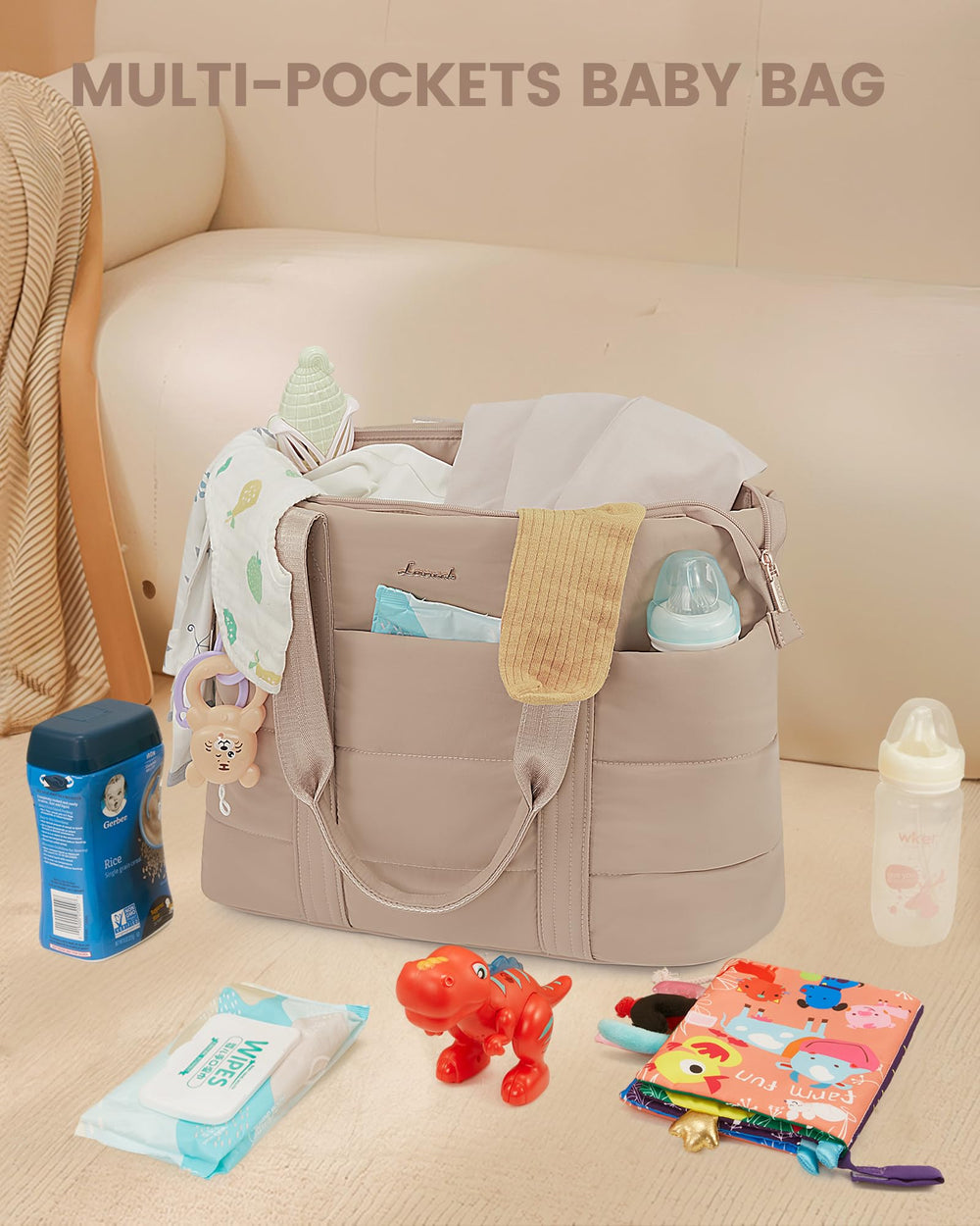 LOVEVOOK Diaper Bag Tote includes diaper pad for easy changes.