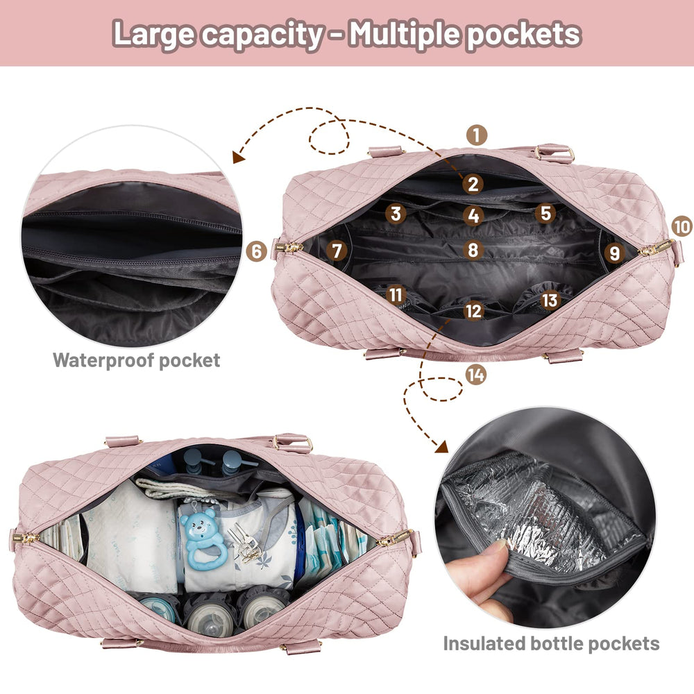 LOVEVOOK diaper bag tote front-pocket close-up highlighting quick storage.