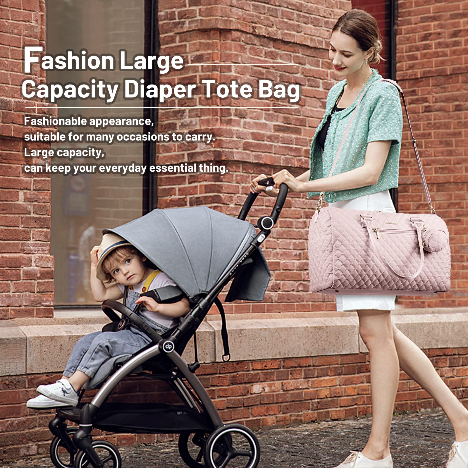 LOVEVOOK diaper bag tote interior pockets organize bottles, wipes, and diapers.