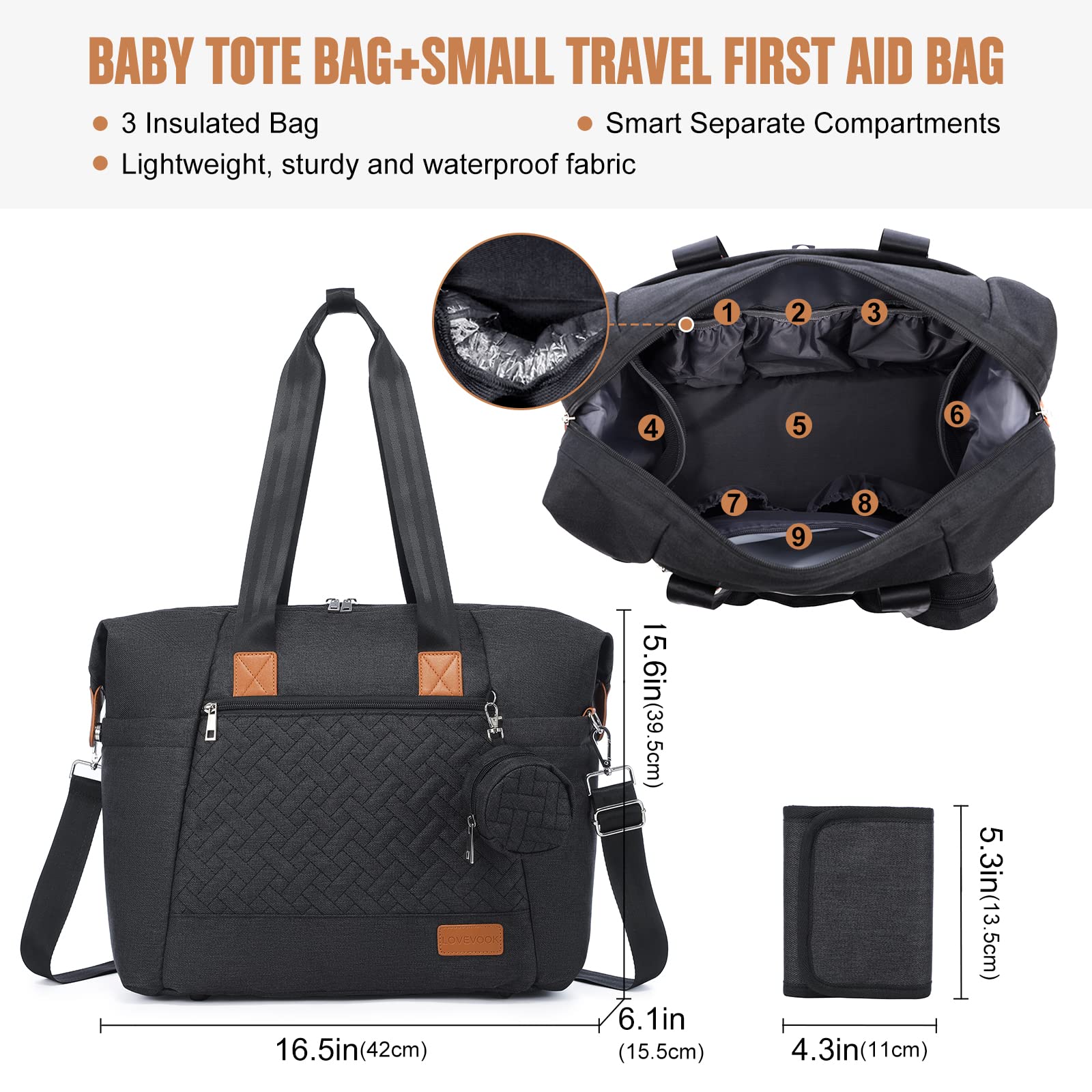 LOVEVOOK diaper bag tote insulated bottle pouches help keep bottles within reach on trips.